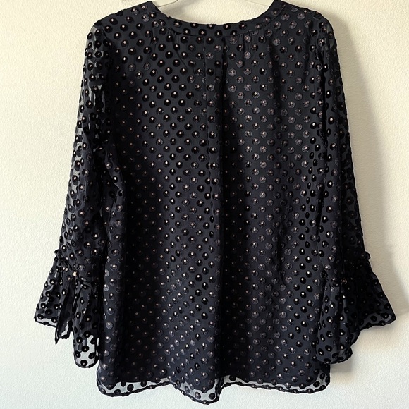 Soft Surroundings NWOT Black Dot Velvet Semi Sheer Blouse Sz Medium Bell Sleeves - Picture 6 of 9